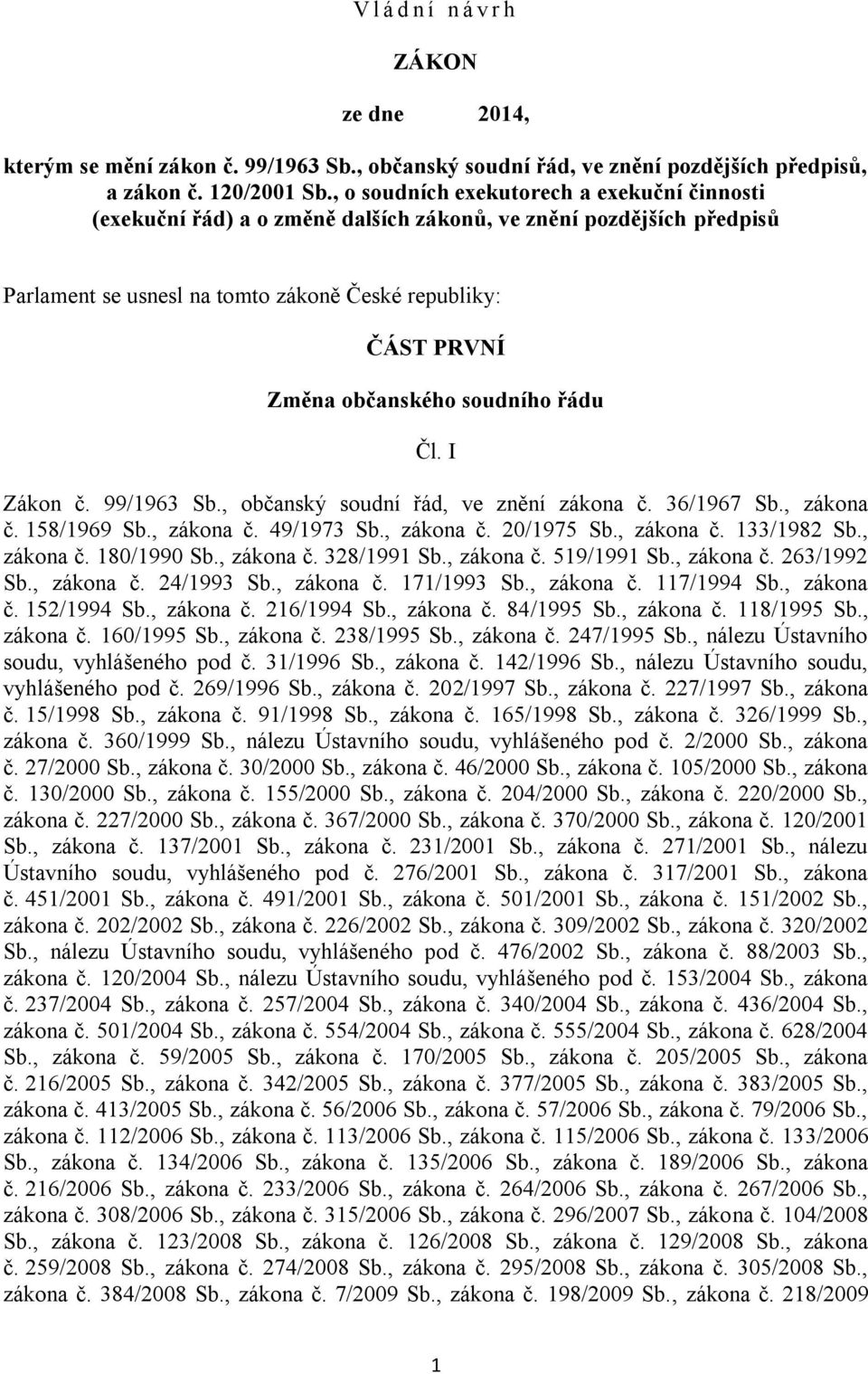 soudního řádu Čl. I Zákon č. 99/1963 Sb., občanský soudní řád, ve znění zákona č. 36/1967 Sb., zákona č. 158/1969 Sb., zákona č. 49/1973 Sb., zákona č. 20/1975 Sb., zákona č. 133/1982 Sb., zákona č. 180/1990 Sb.