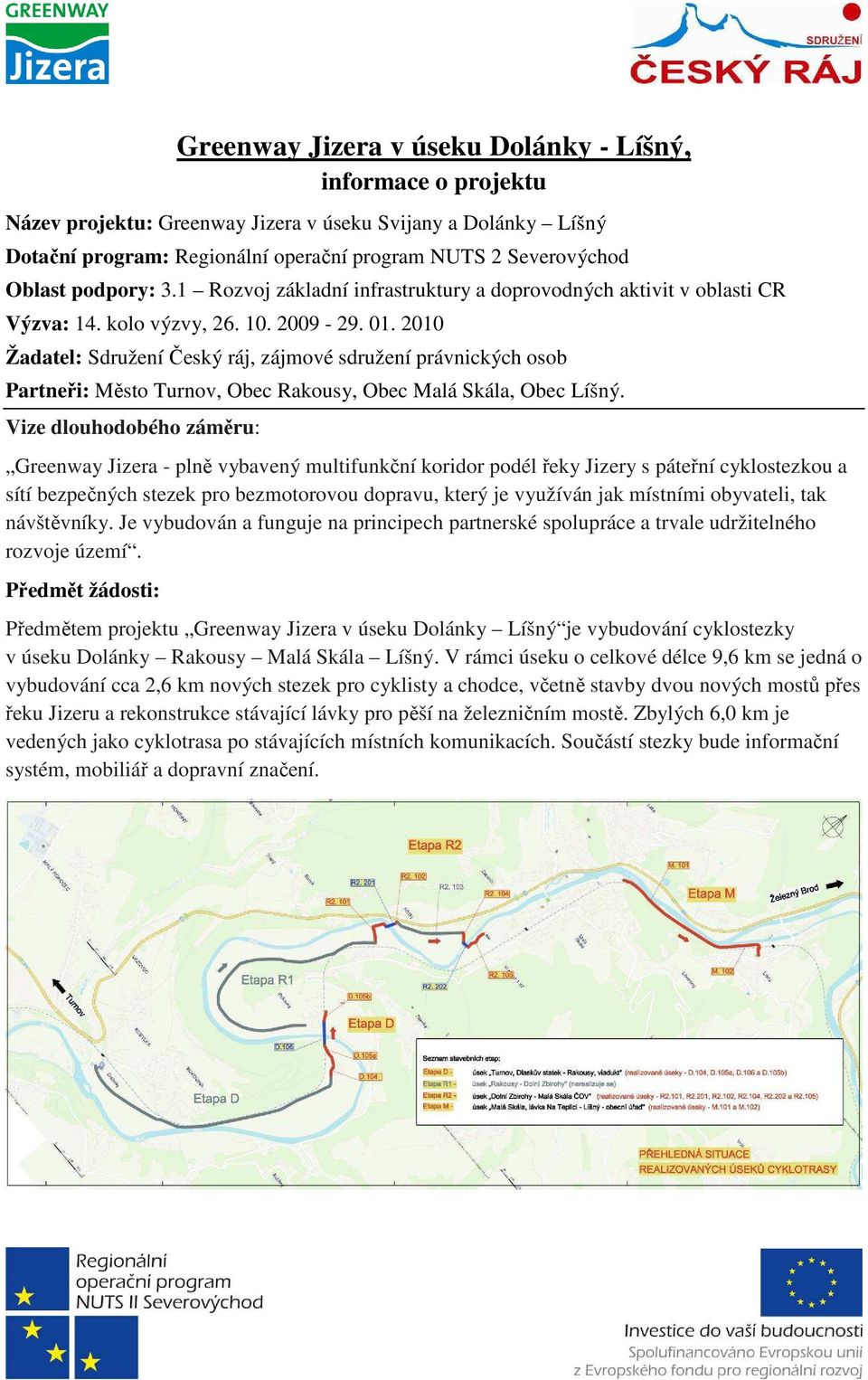 2010 Žadatel: Sdružení Český ráj, zájmové sdružení právnických osob Partneři: Město Turnov, Obec Rakousy, Obec Malá Skála, Obec Líšný.