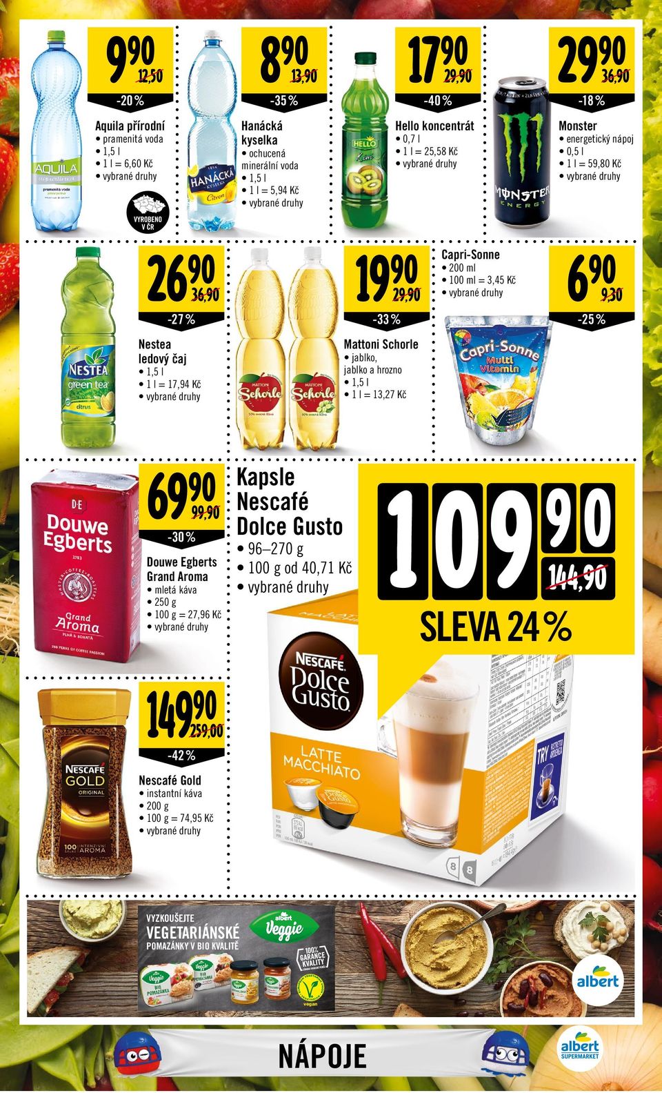 Schorle jablko, jablko a hrozno,5 l l = 3,27 Kč,5 l l = 7,94 Kč 69 99, -30 % Douwe gberts Grand Aroma mletá káva 250 g = 27,96 Kč Kapsle Nescafé Dolce Gusto 96 270 g