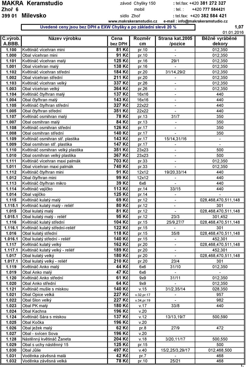 100 Květináč vícehran mini 81 Kč pr.10-012,350 1.000 Obal vícehran mini 91 Kč pr.10-012,350 1.101 Květináč vícehran malý 125 Kč pr.16 29/1 012,350 1.001 Obal vícehran malý 138 Kč pr.16-012,350 1.