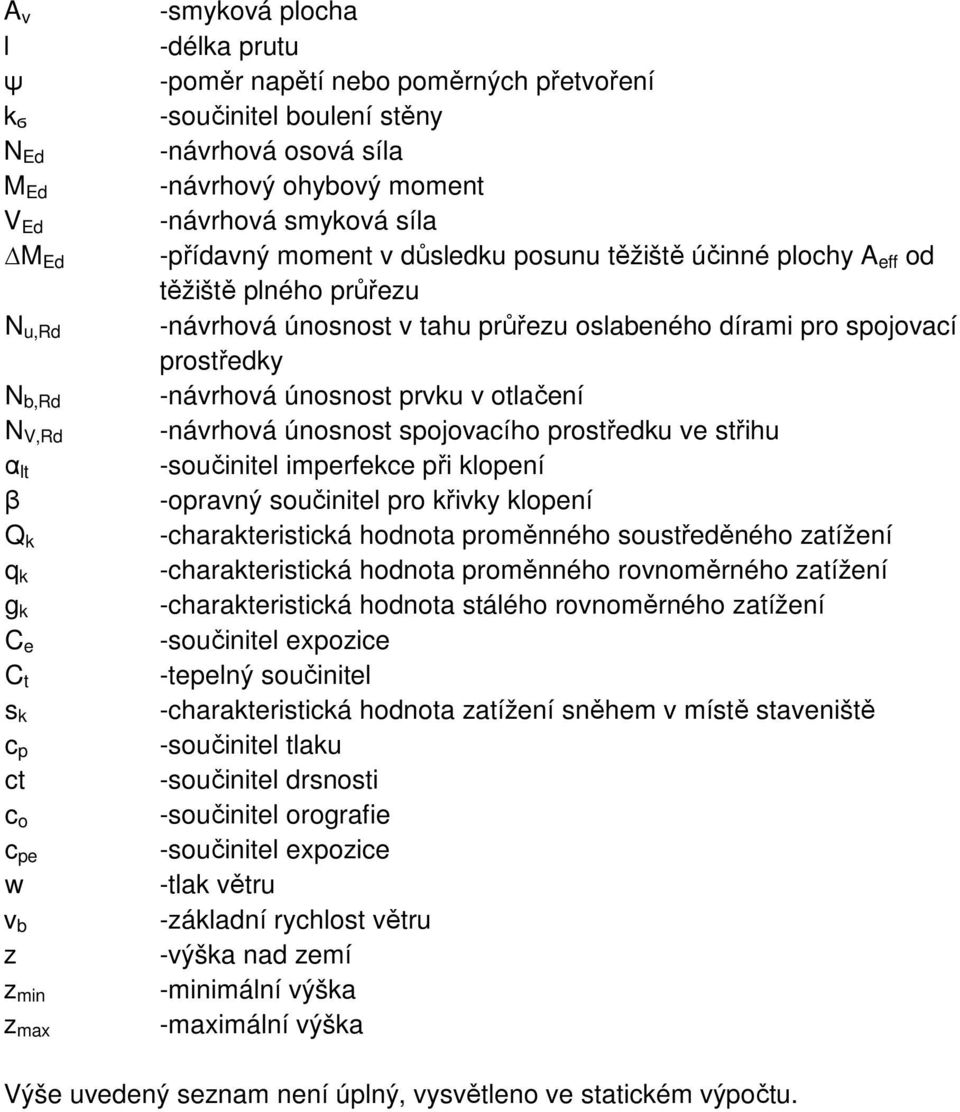 únosnost v tahu průřezu oslabeného dírami pro spojovací prostředky -návrhová únosnost prvku v otlačení -návrhová únosnost spojovacího prostředku ve střihu -součinitel imperfekce při klopení -opravný