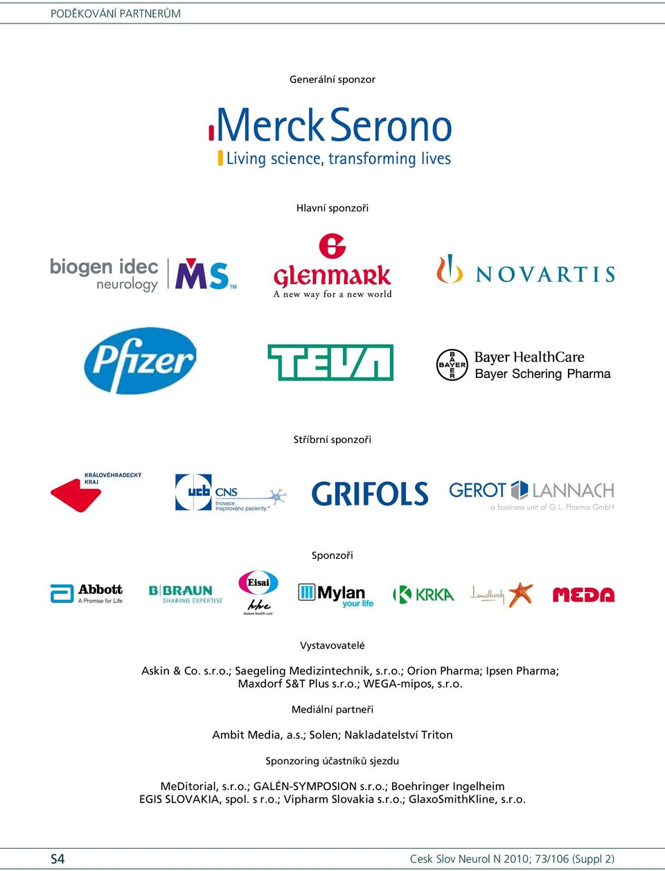 r.o.; GALÉN-SYMPOSION s.r.o.; Boehringer Ingelheim EGIS SLOVAKIA, spol. s r.o.; Vipharm Slovakia s.r.o.; GlaxoSmithKline, s.