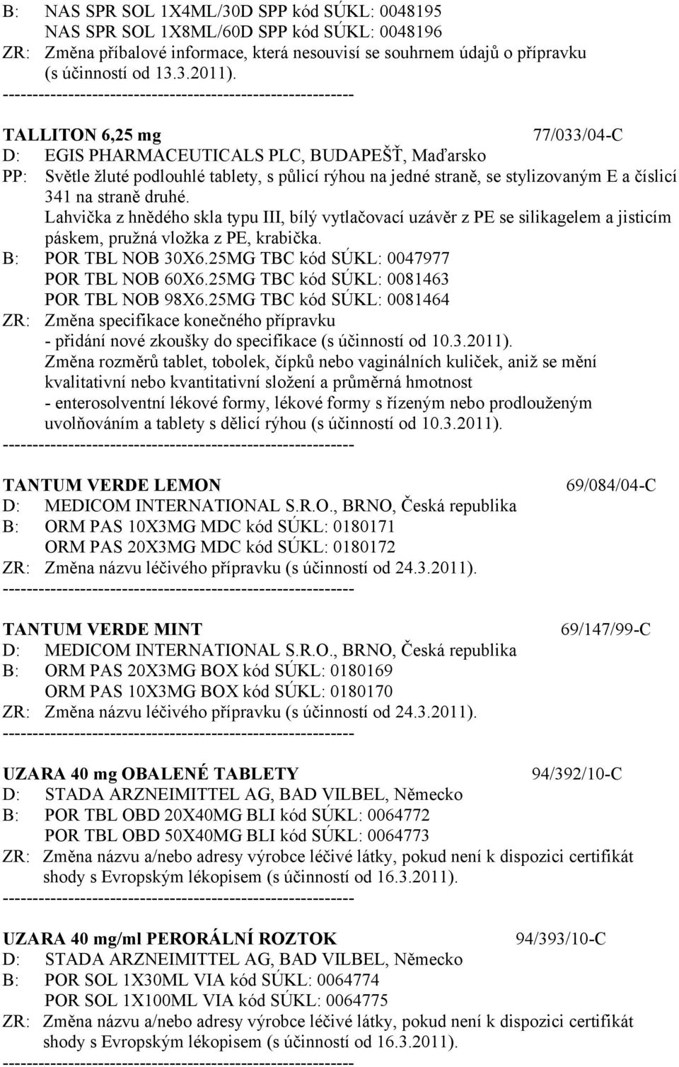 Lahvička z hnědého skla typu III, bílý vytlačovací uzávěr z PE se silikagelem a jisticím páskem, pružná vložka z PE, krabička. B: POR TBL NOB 30X6.25MG TBC kód SÚKL: 0047977 POR TBL NOB 60X6.