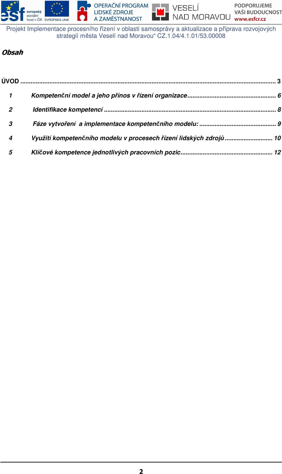 .. 6 2 Identifikace kompetencí... 8 3 Fáze vytvoření a implementace kompetenčního modelu:.