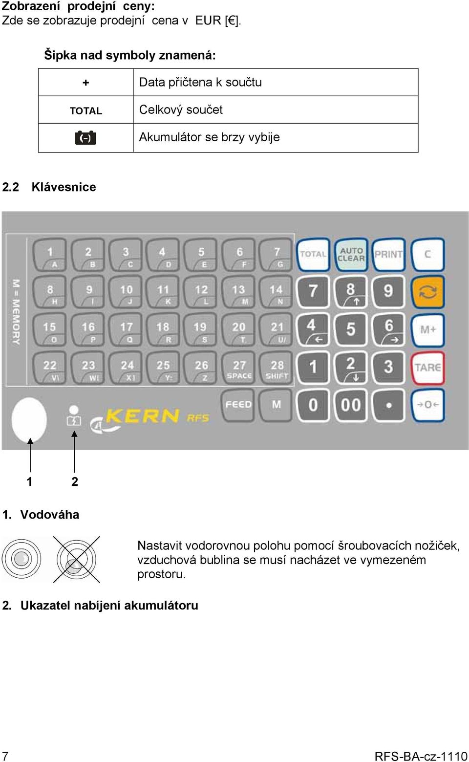 brzy vybije 2.2 Klávesnice 1 2 1. Vodováha 2.