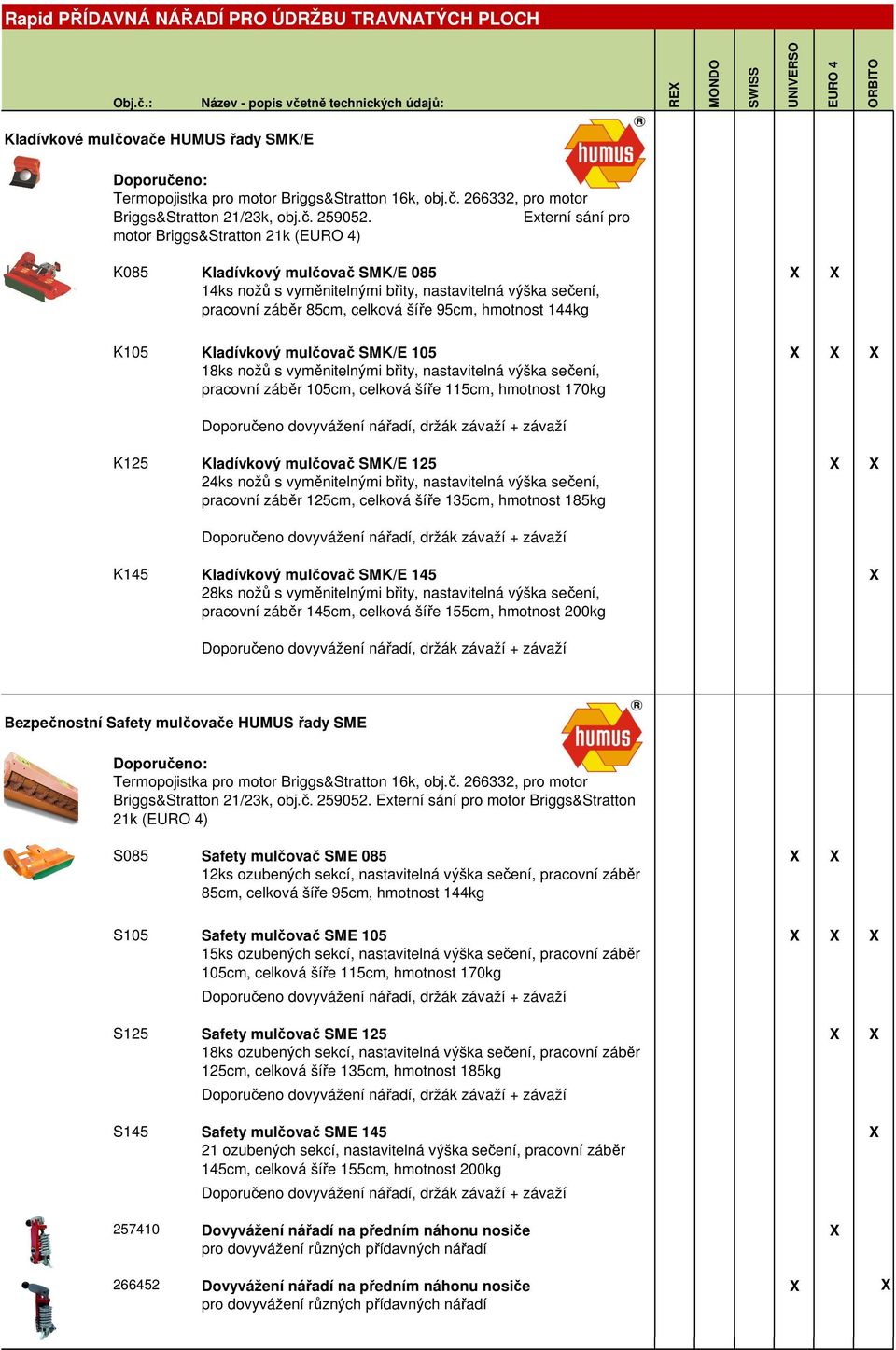 Doporučeno: Termopojistka pro motor Briggs&Stratton 16k, obj.č. 266332, pro motor Briggs&Stratton 21/23k, obj.č. 259052.