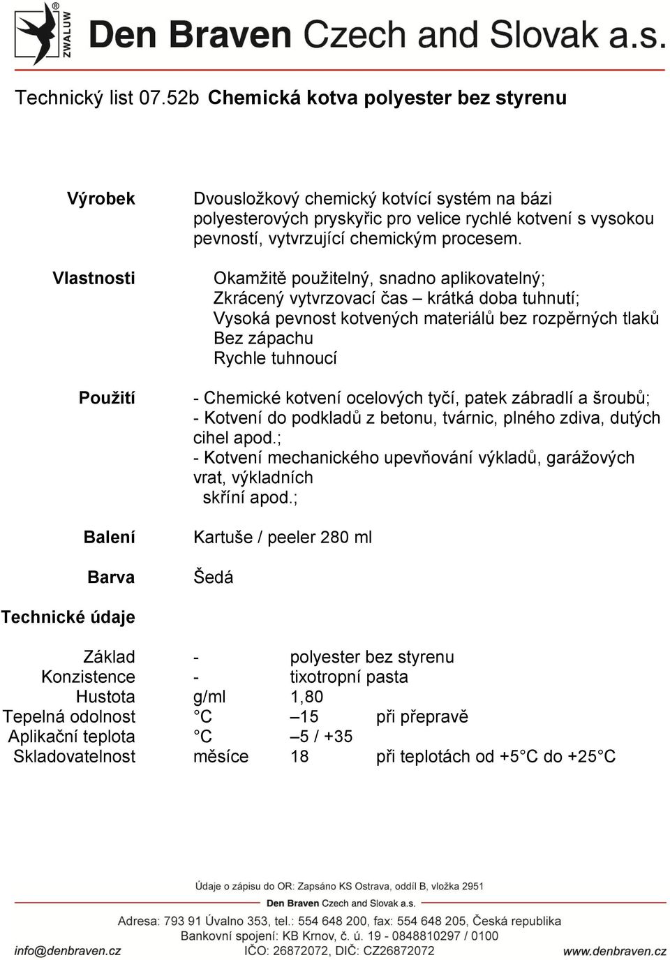 ocelových tyčí, patek zábradlí a šroubů; - Kotvení do podkladů z betonu, tvárnic, plného zdiva, dutých cihel apod.; - Kotvení mechanického upevňování výkladů, garážových vrat, výkladních skříní apod.