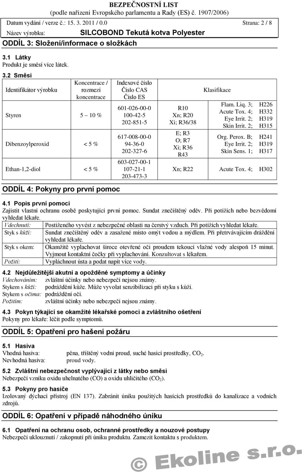 Složení/informace o složkách 3.