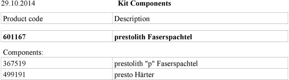 Description 601167 prestolith