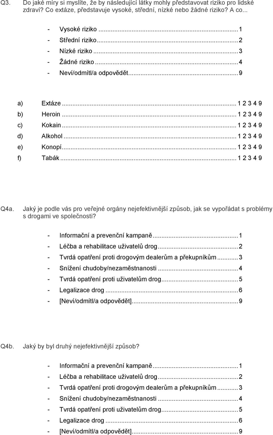 .. 1 2 3 4 9 f) Tabák... 1 2 3 4 9 Q4a. Jaký je podle vás pro veřejné orgány nejefektivnější způsob, jak se vypořádat s problémy s drogami ve společnosti? - Informační a prevenční kampaně.