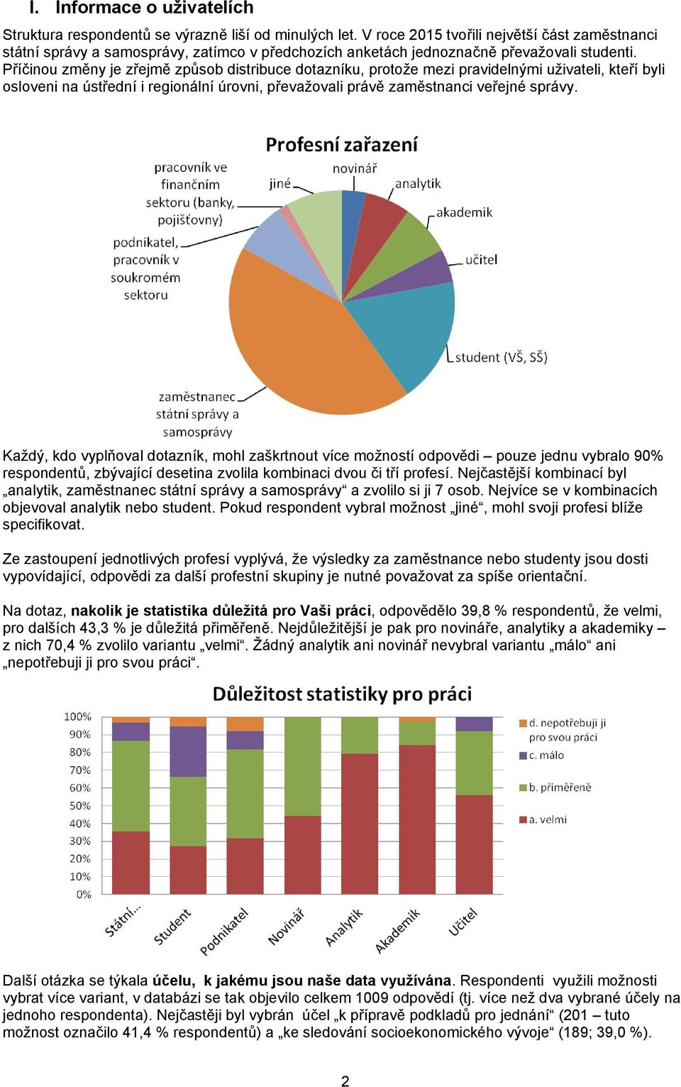 Příčinou změny je zřejmě způsob distribuce dotazníku, protože mezi pravidelnými uživateli, kteří byli osloveni na ústřední i regionální úrovni, převažovali právě zaměstnanci veřejné správy.