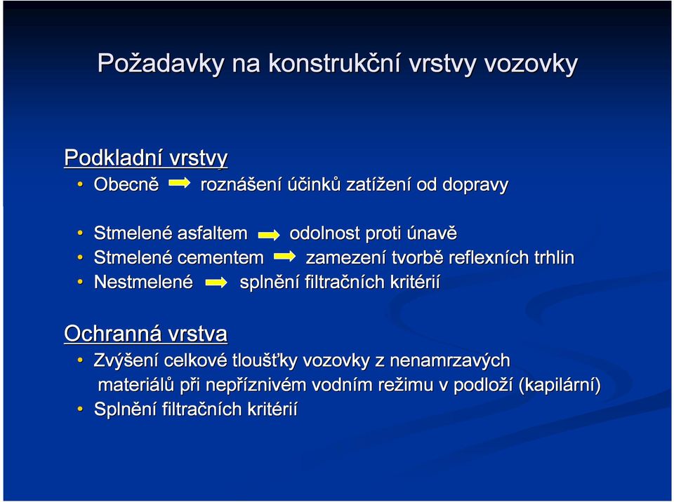 Nestmelené splnění filtračních kritéri rií Ochranná vrstva Zvýšen ení celkové tloušťky vozovky z