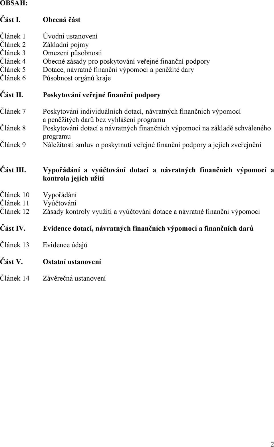 Působnost orgánů kraje Poskytování veřejné finanční podpory Poskytování individuálních dotací, návratných finančních výpomocí a peněžitých darů bez vyhlášení programu Poskytování dotací a návratných