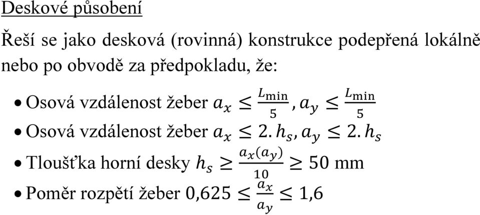 min, a 5 y L min 5 Osová vzdálenost žeber a x 2. h s, a y 2.