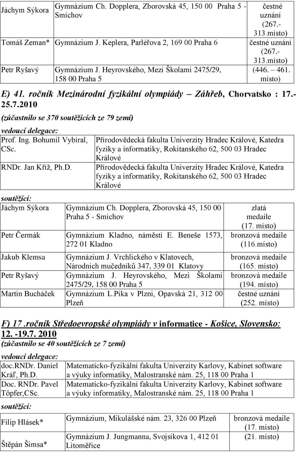 Přírodovědecká fakulta Univerzity Hradec Králové, Katedra fyziky a informatiky, Rokitanského 62, 500 03 Hradec Králové Přírodovědecká fakulta Univerzity Hradec Králové, Katedra fyziky a informatiky,