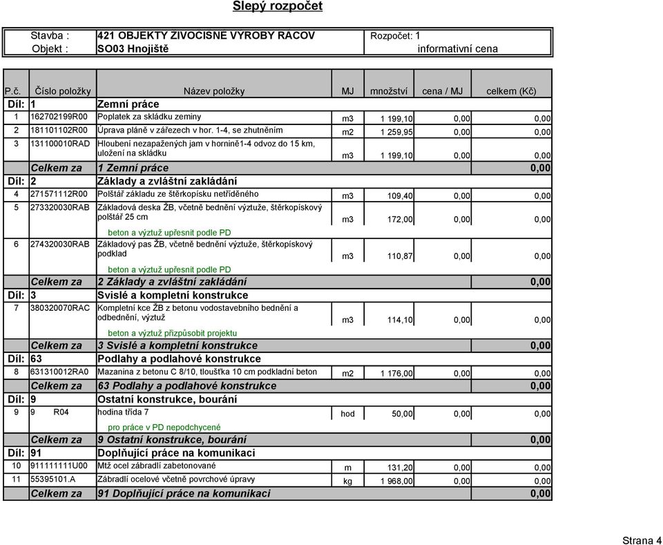 t: 1 Objekt : SO03 Hnojiště informativní cena P.č.