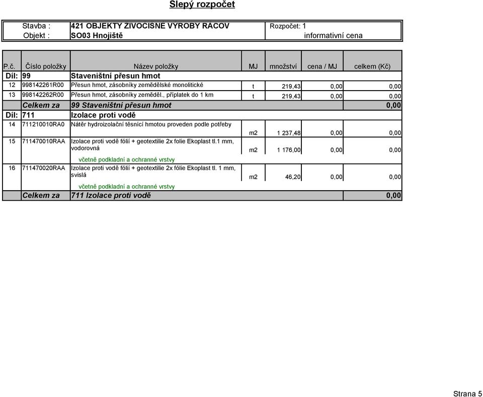 t: 1 Objekt : SO03 Hnojiště informativní cena P.č.
