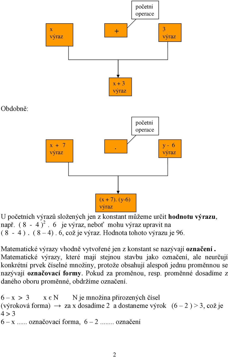 Matematické y, které mají stejnou stavbu jako označení, ale neurčují konkrétní prvek číselné množiny, protože obsahují alespoň jednu proměnnou se nazývají označovací formy.