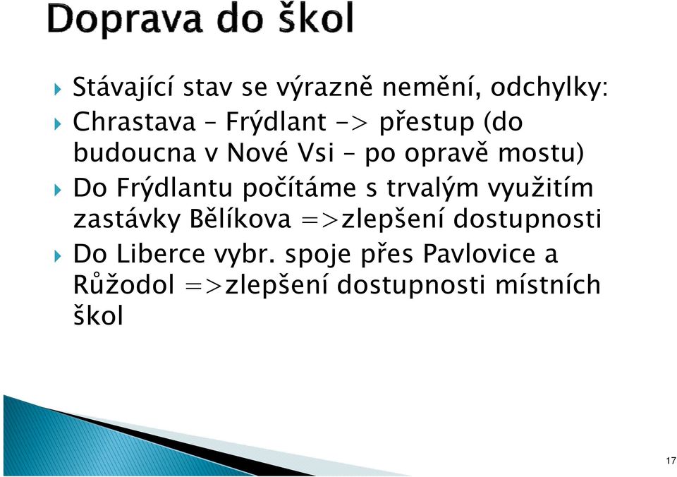 s trvalým využitím zastávky Bělíkova =>zlepšení dostupnosti Do Liberce