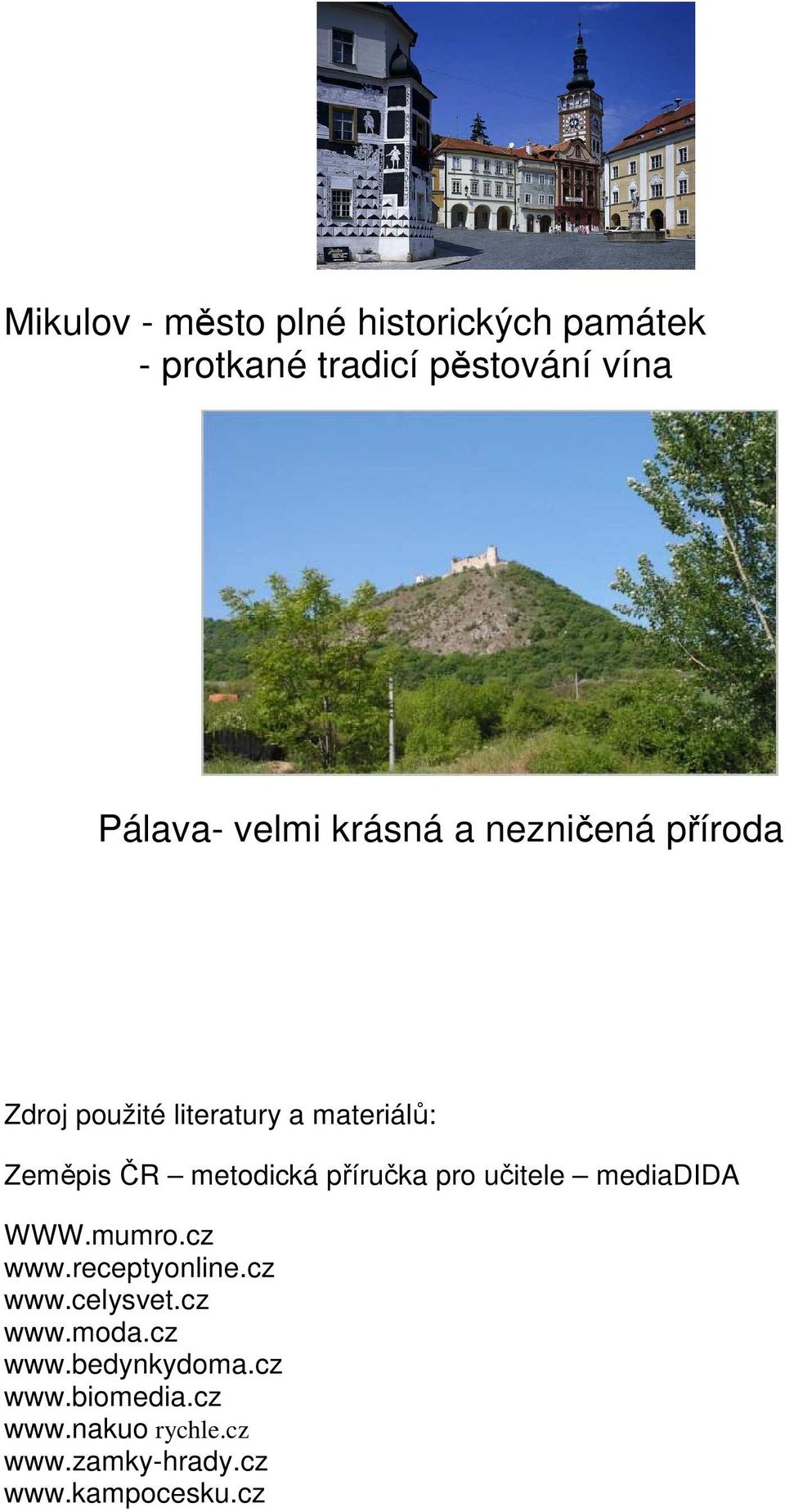 příručka pro učitele mediadida WWW.mumro.cz www.receptyonline.cz www.celysvet.cz www.moda.