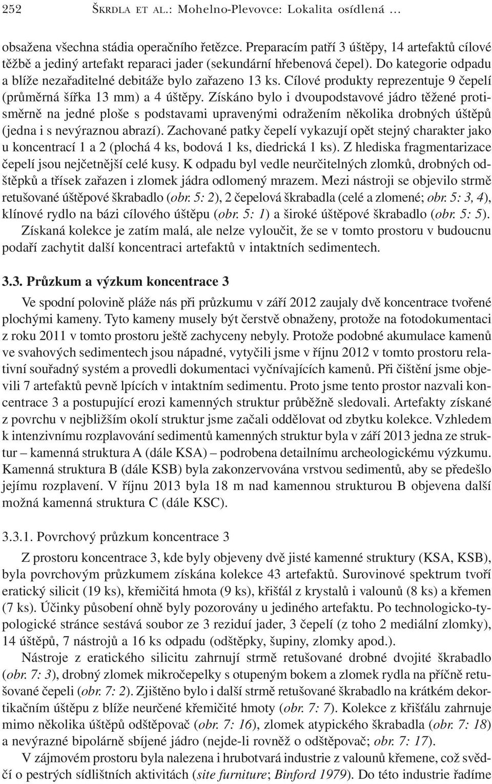 Cílové produkty reprezentuje 9 čepelí (průměrná šířka 13 mm) a 4 úštěpy.