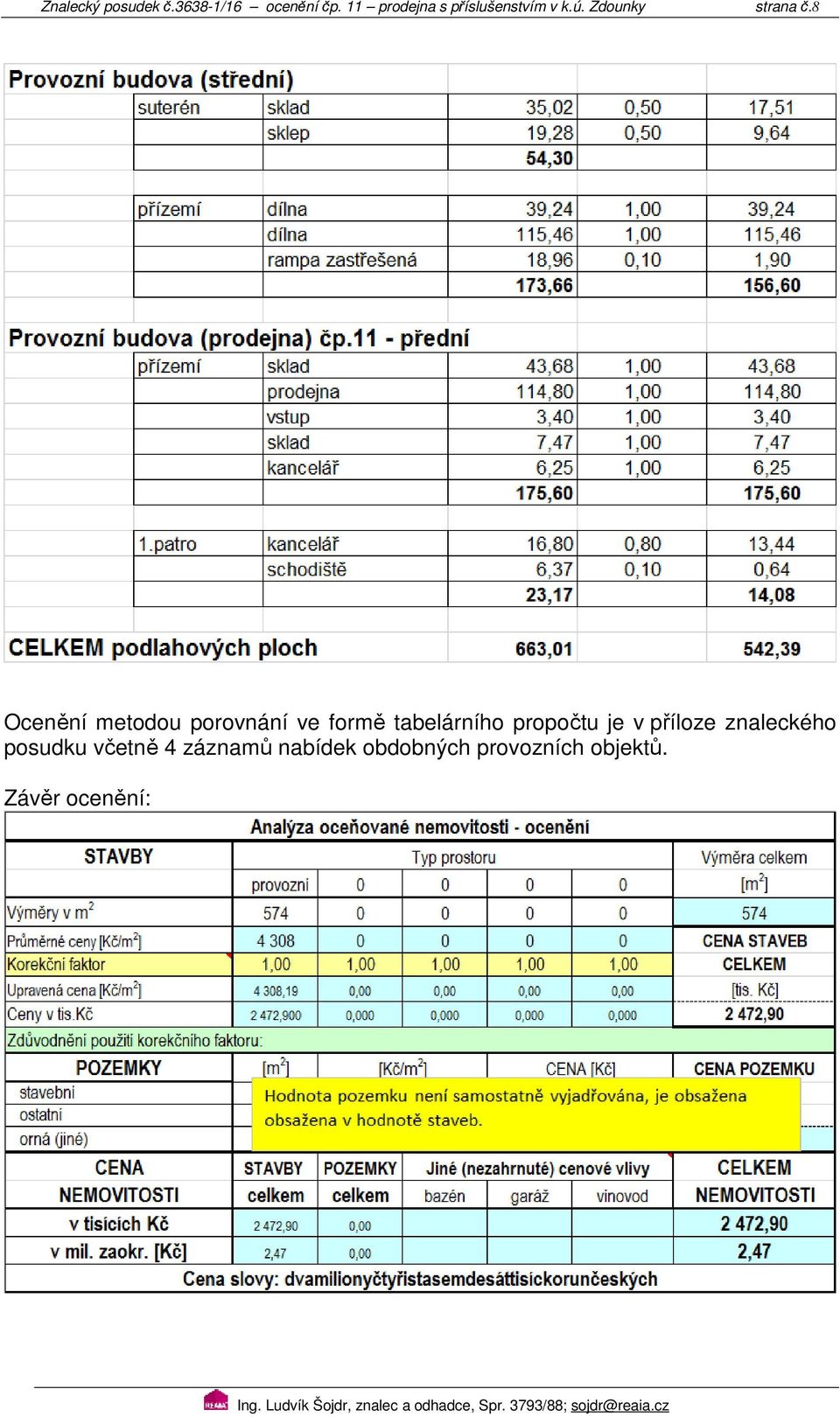 8 Ocenění metodou porovnání ve formě tabelárního propočtu je v příloze