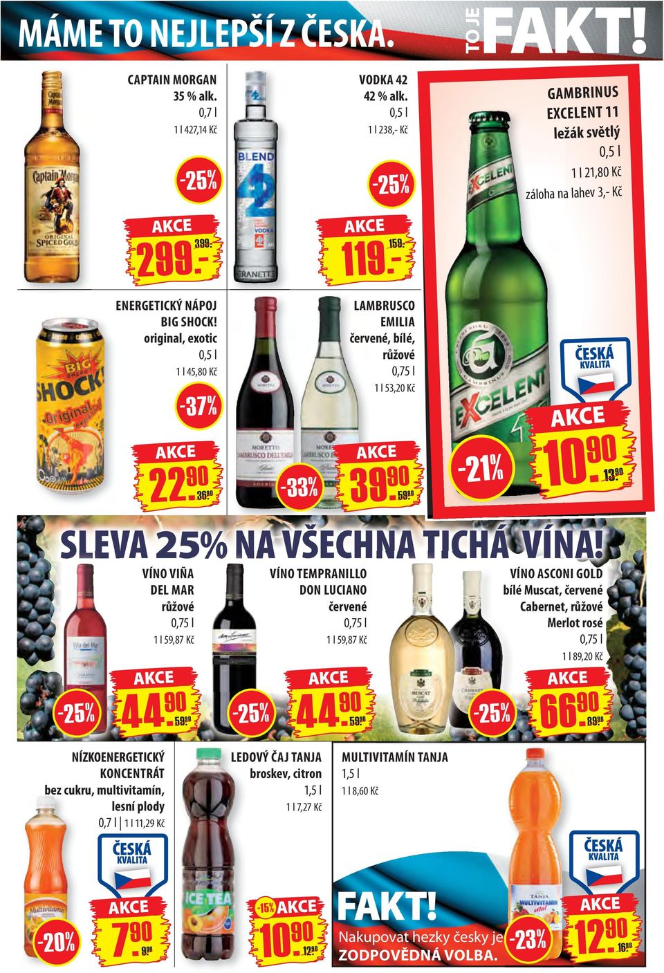 90-33% LAMBRUSCO EMILIA červené, bílé, růžové 0,75 l 1 l 53,20 Kč 59. 90-21 % 13. 90 SLEVA 25% NA VŠECHNA TICHÁ VÍNA! VÍNO VIÑA DEL MAR růžové 0,75 l 1 l 59,87 Kč 44. 90 59.
