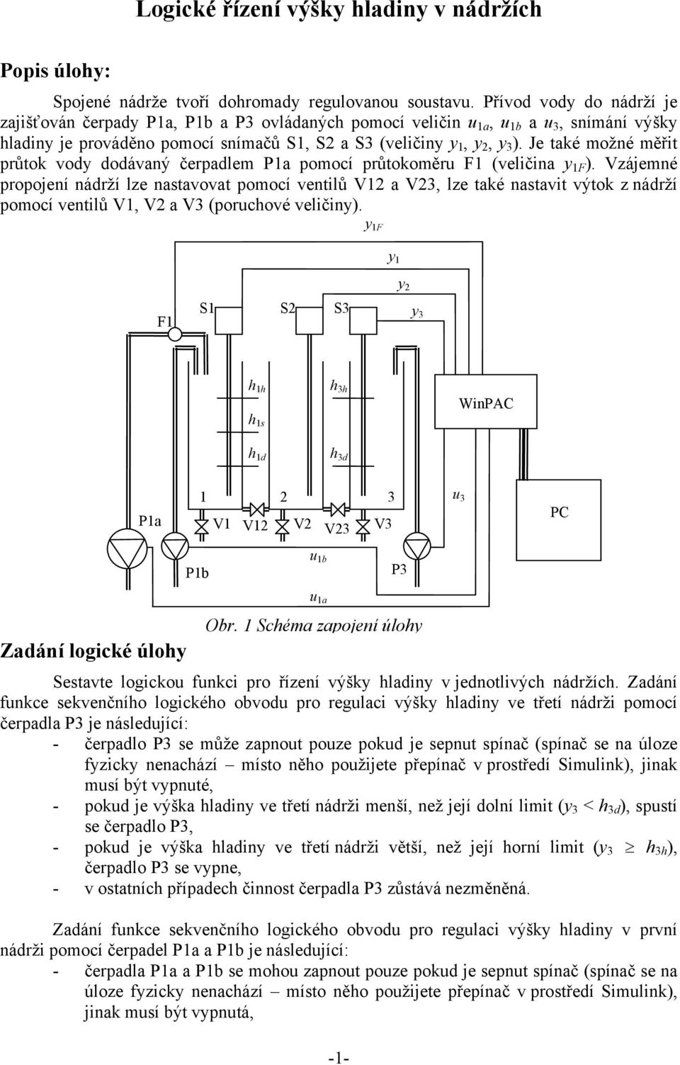 Je také možné měřit průtok vody dodávaný čerpadlem P1a pomocí průtokoměru F1 (veličina y 1F ).