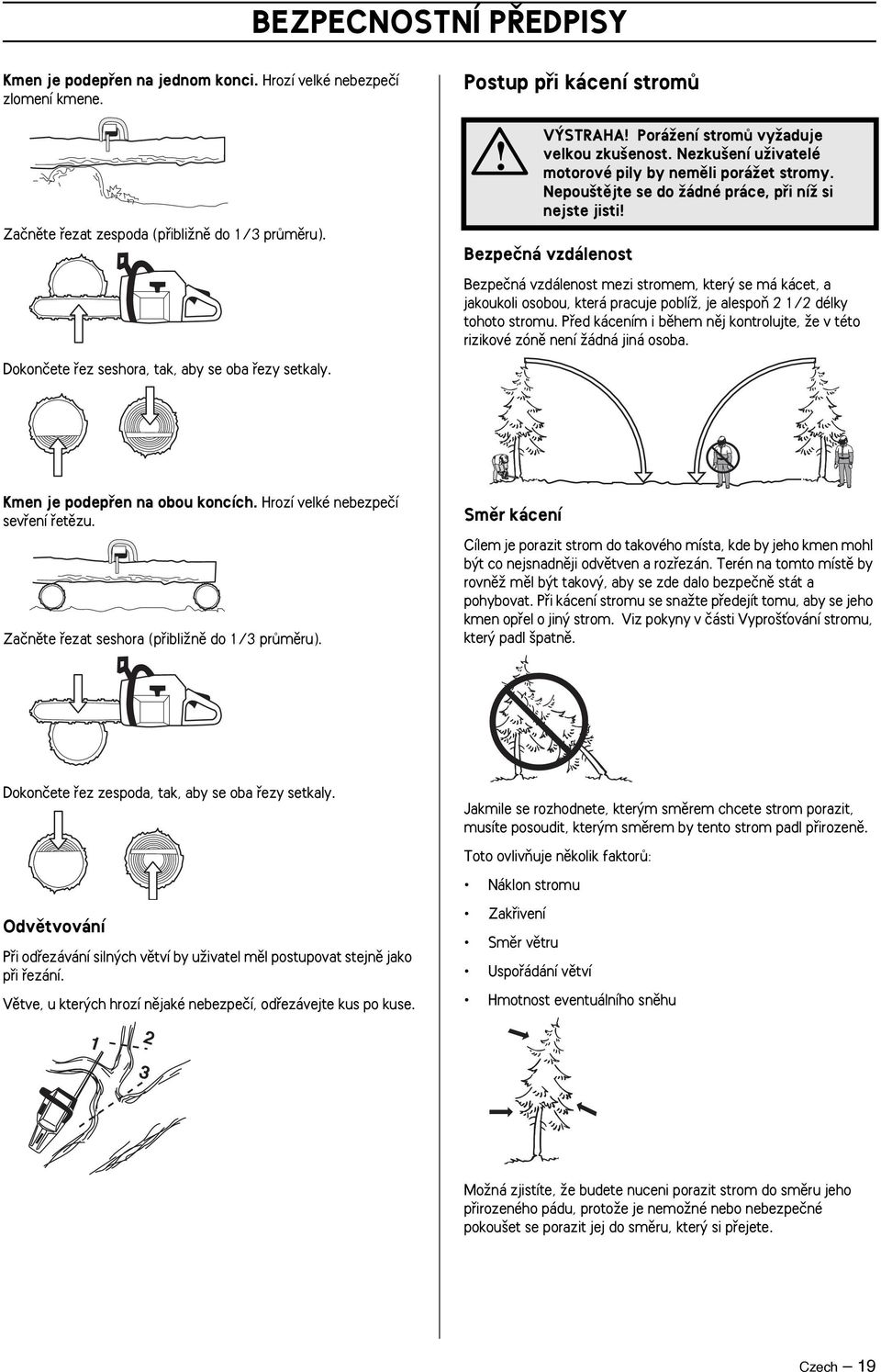 Nepou tûjte se do Ïádné práce, pfii níï si nejste jisti Bezpeãná vzdálenost Bezpeãná vzdálenost mezi stromem, kter se má kácet, a jakoukoli osobou, která pracuje poblíï, je alespoà 2 1/2 délky tohoto