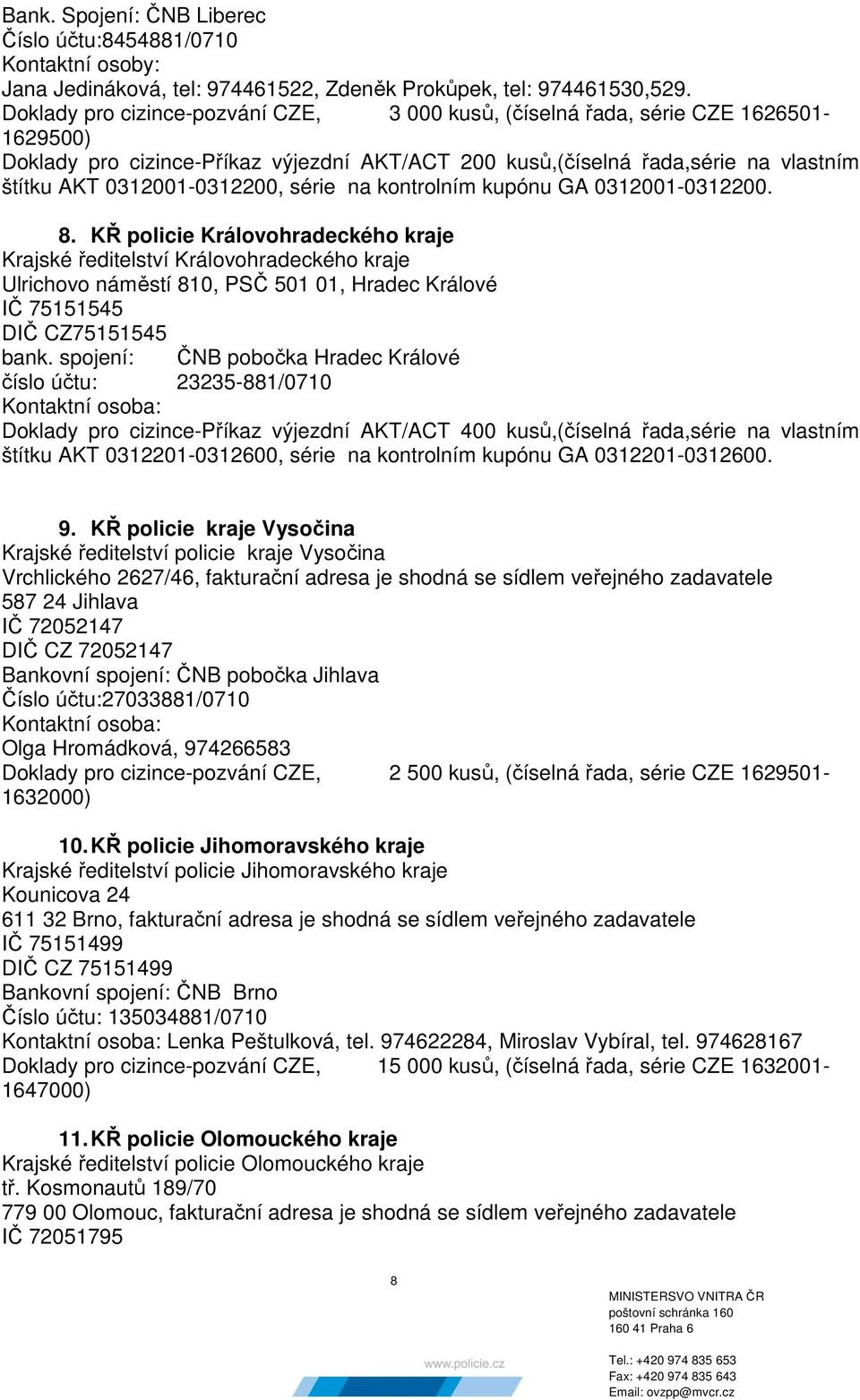 série na kontrolním kupónu GA 0312001-0312200. 8.