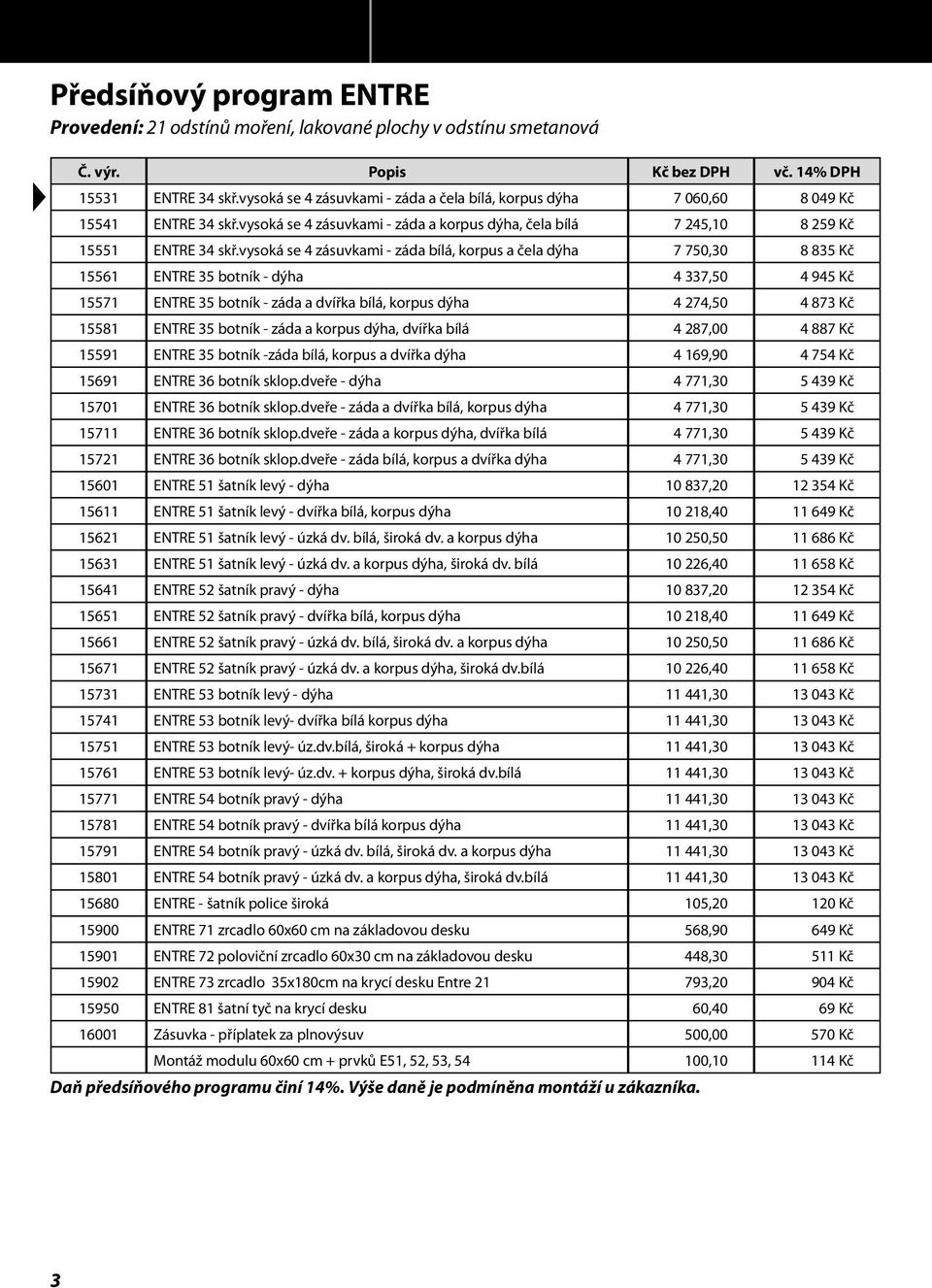 vysoká se 4 zásuvkami - záda bílá, korpus a čela dýha 7 750,30 8 835 Kč 15561 ENTRE 35 botník - dýha 4 337,50 4 945 Kč 15571 ENTRE 35 botník - záda a dvířka bílá, korpus dýha 4 274,50 4 873 Kč 15581