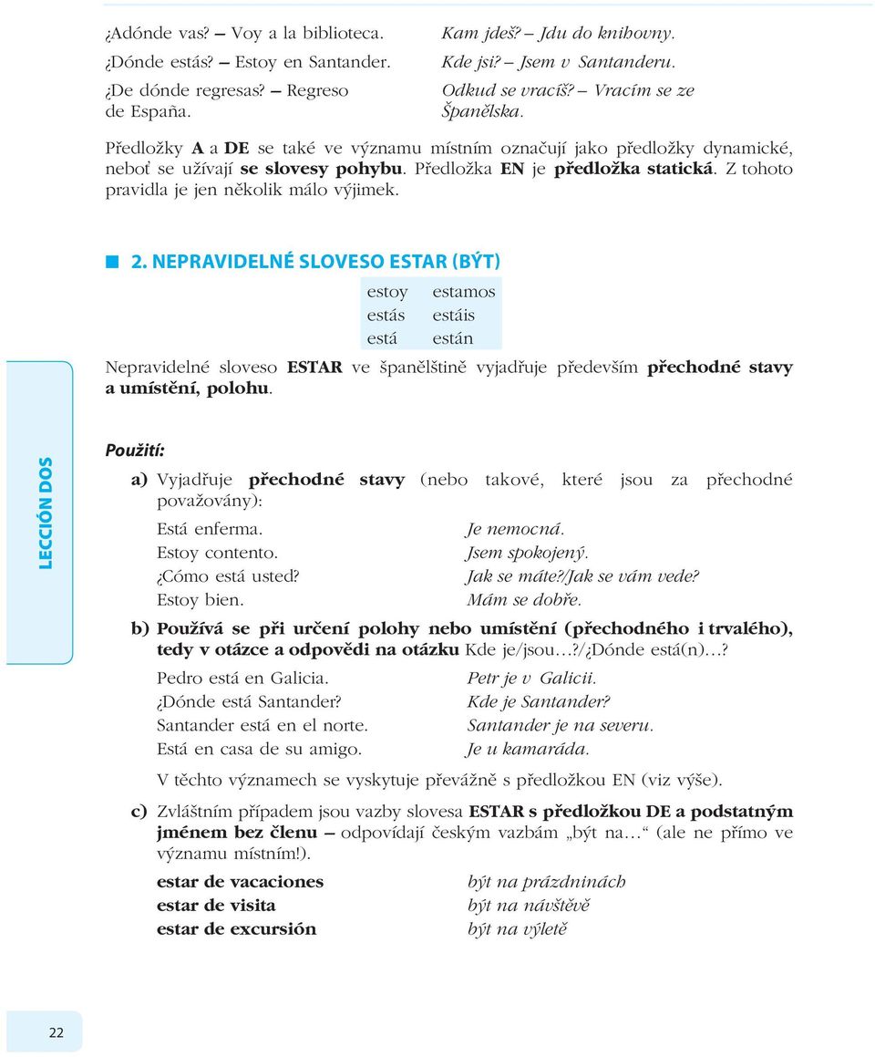 . NEPRAVIDELNÉ SLOVESO ESTAR (BÝT) estoy estamos estás estáis está están Nepravidelné sloveso ESTAR ve španělštině vyjadřuje především přechodné stavy a umístění, polohu.