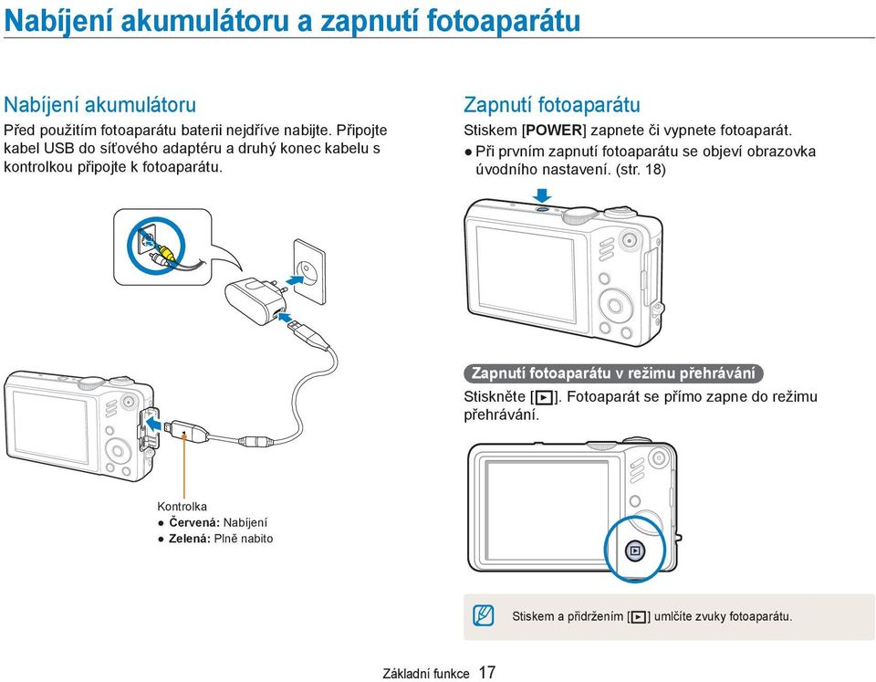 Zapnutí fotoaparátu Stiskem [POWER] zapnete či vypnete fotoaparát. Při prvním zapnutí fotoaparátu se objeví obrazovka úvodního nastavení. (str.