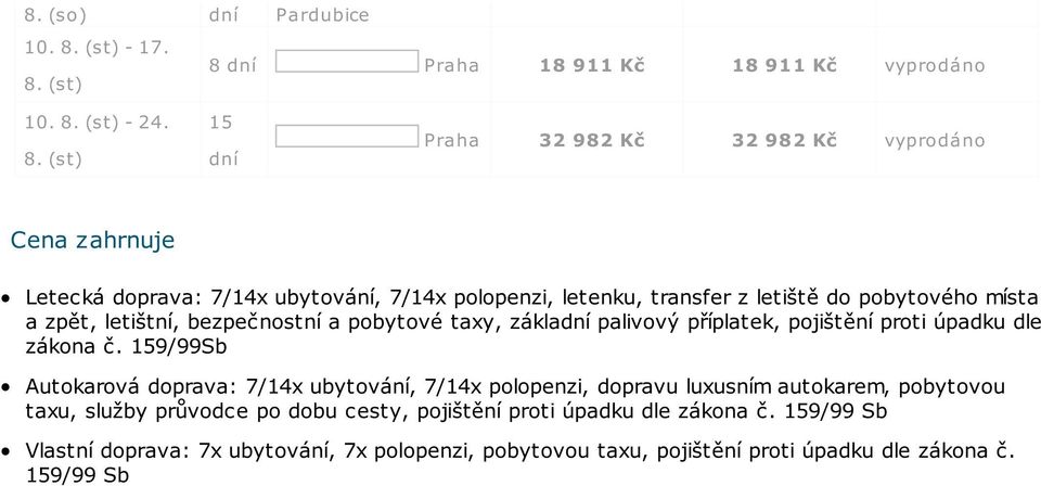 zpět, letištní, bezpečnostní a pobytové taxy, zákla palivový příplatek, pojištění proti úpadku dle zákona č.