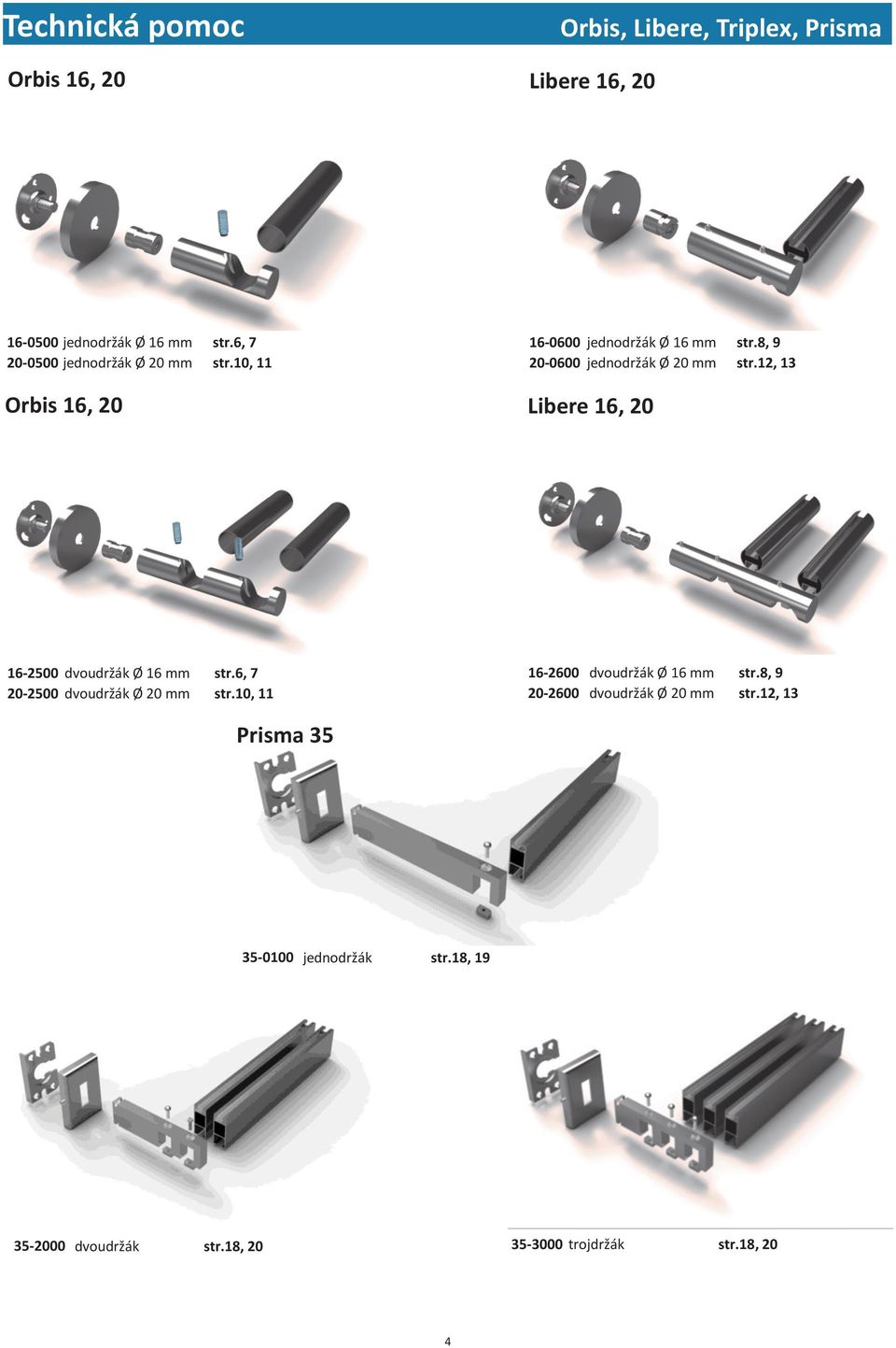 12, 13 Libere 16, 20 16-2500 dvoudržák Ø 16 mm str.6, 7 20-2500 dvoudržák Ø 20 mm str.10, 11 16-2600 dvoudržák Ø 16 mm str.