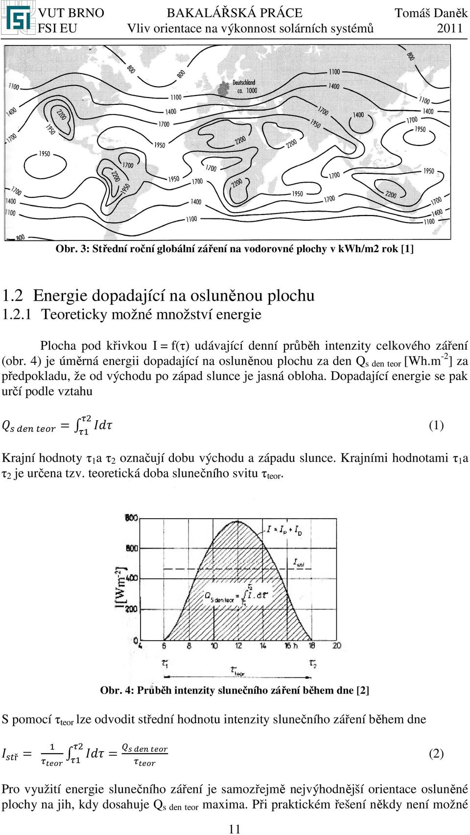 4) je úměrná energii dopadající na osluněnou plochu za den Qs den teor [Wh.m-2] za předpokladu, že od východu po západ slunce je jasná obloha.