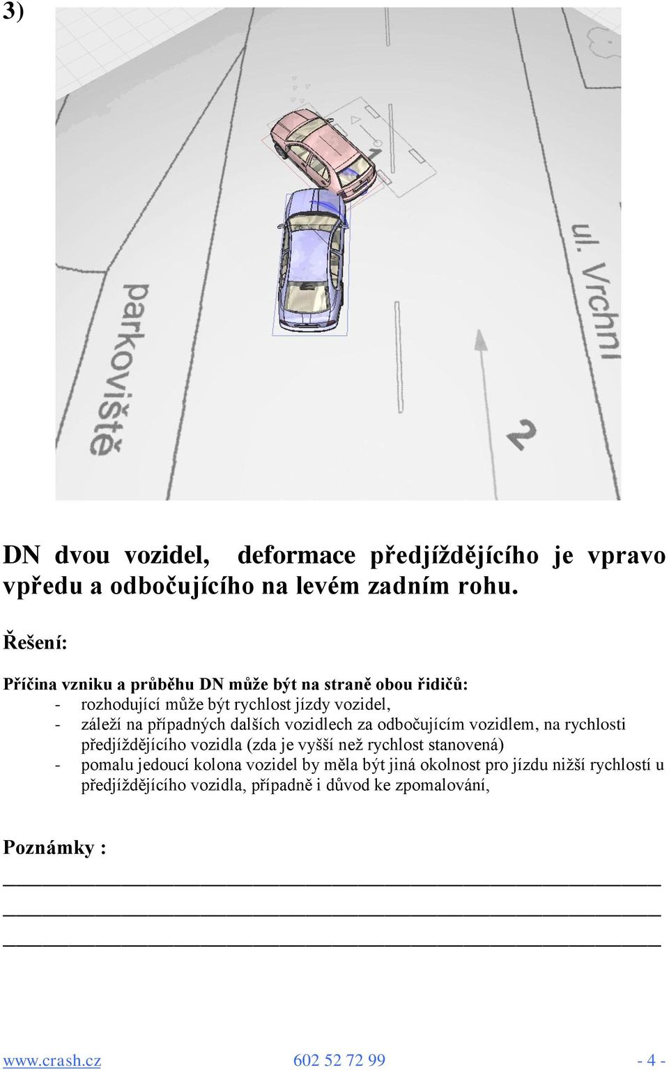 dalších vozidlech za odbočujícím vozidlem, na rychlosti předjíždějícího vozidla (zda je vyšší než rychlost stanovená) - pomalu