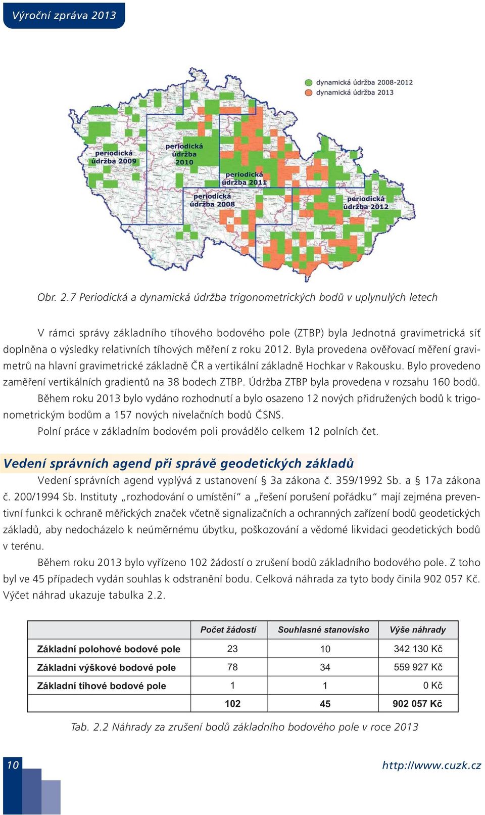 tíhových měření z roku 2012. Byla provedena ověřovací měření gravimetrů na hlavní gravimetrické základně ČR a vertikální základně Hochkar v Rakousku.