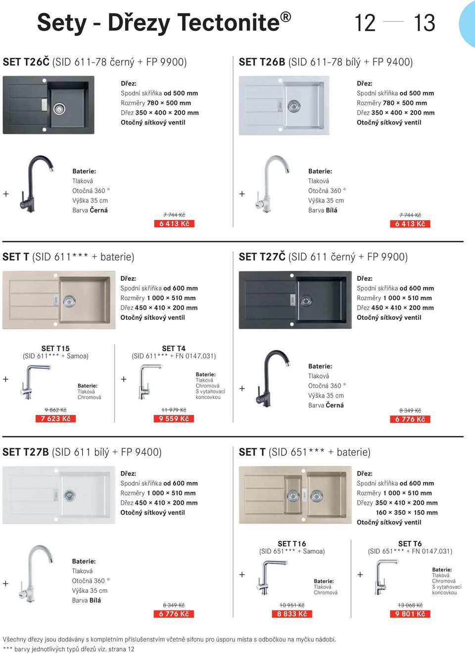 611 černý FP 9900) Rozměry 1 000 510 mm Dřez 450 410 200 mm Otočný sítkový ventil SET T15 (SID 611*** Samoa) 9 862 Kč 7 623 Kč SET T4 (SID 611*** FN 0147.
