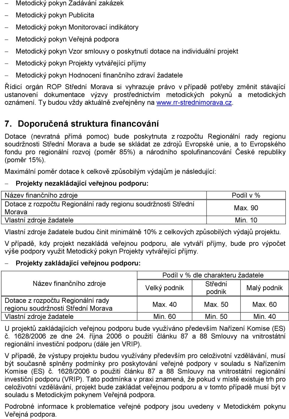 ustanovení dokumentace výzvy prostřednictvím metodických pokynů a metodických oznámení. Ty budou vždy aktuálně zveřejněny na www.rr-strednimorava.cz. 7.