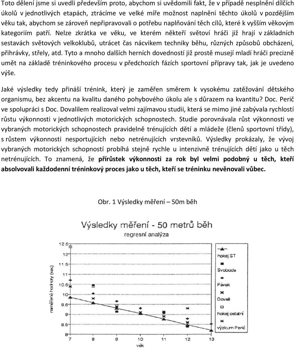 Nelze zkrátka ve věku, ve kterém někteří světoví hráči již hrají v základních sestavách světových velkoklubů, utrácet čas nácvikem techniky běhu, různých způsobů obcházení, přihrávky, střely, atd.