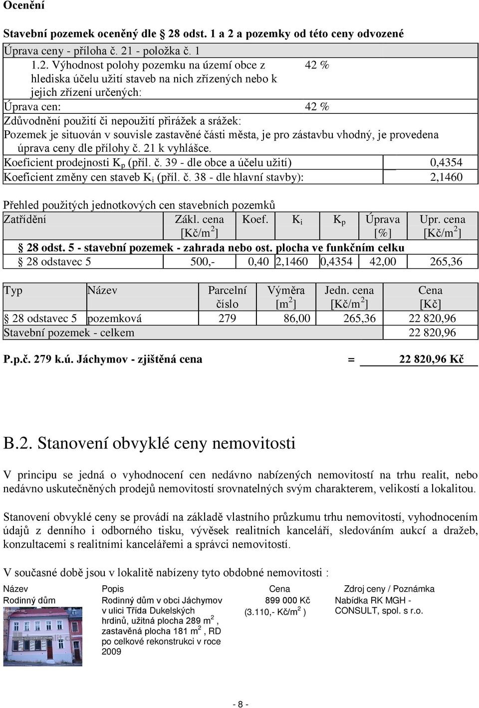 a pozemky od této ceny odvozené Úprava ceny - příloha č. 21