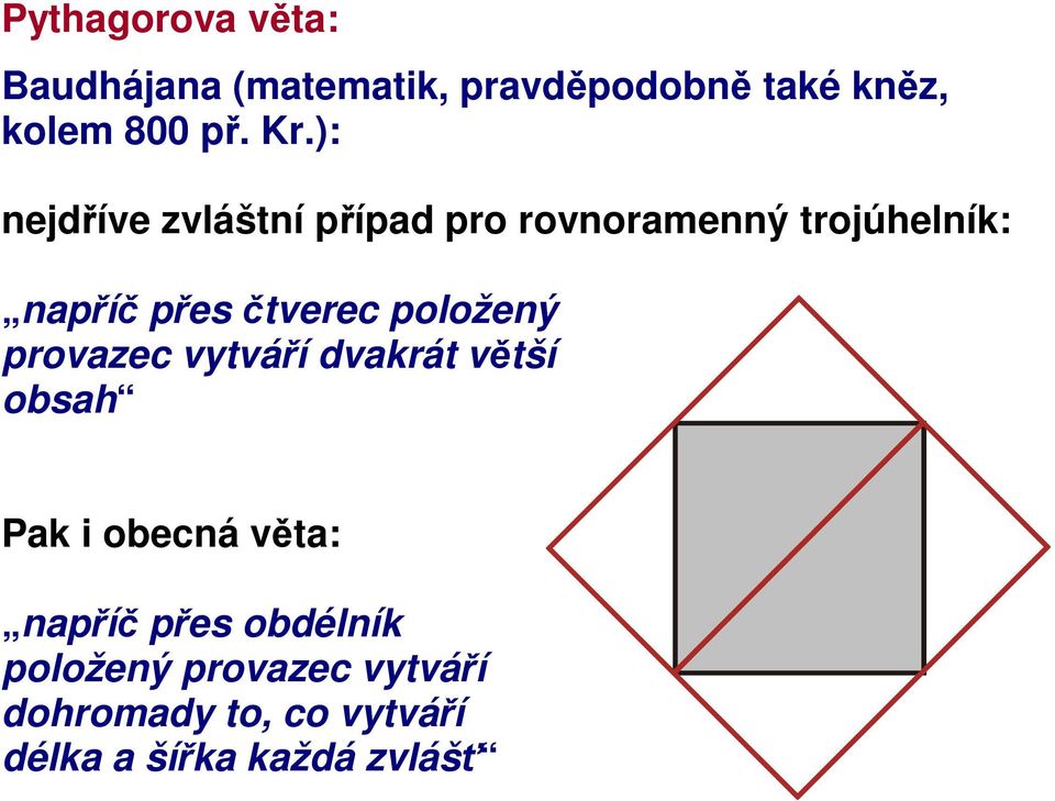 položený provazec vytváří dvakrát větší obsah Pak i obecná věta: napříč přes