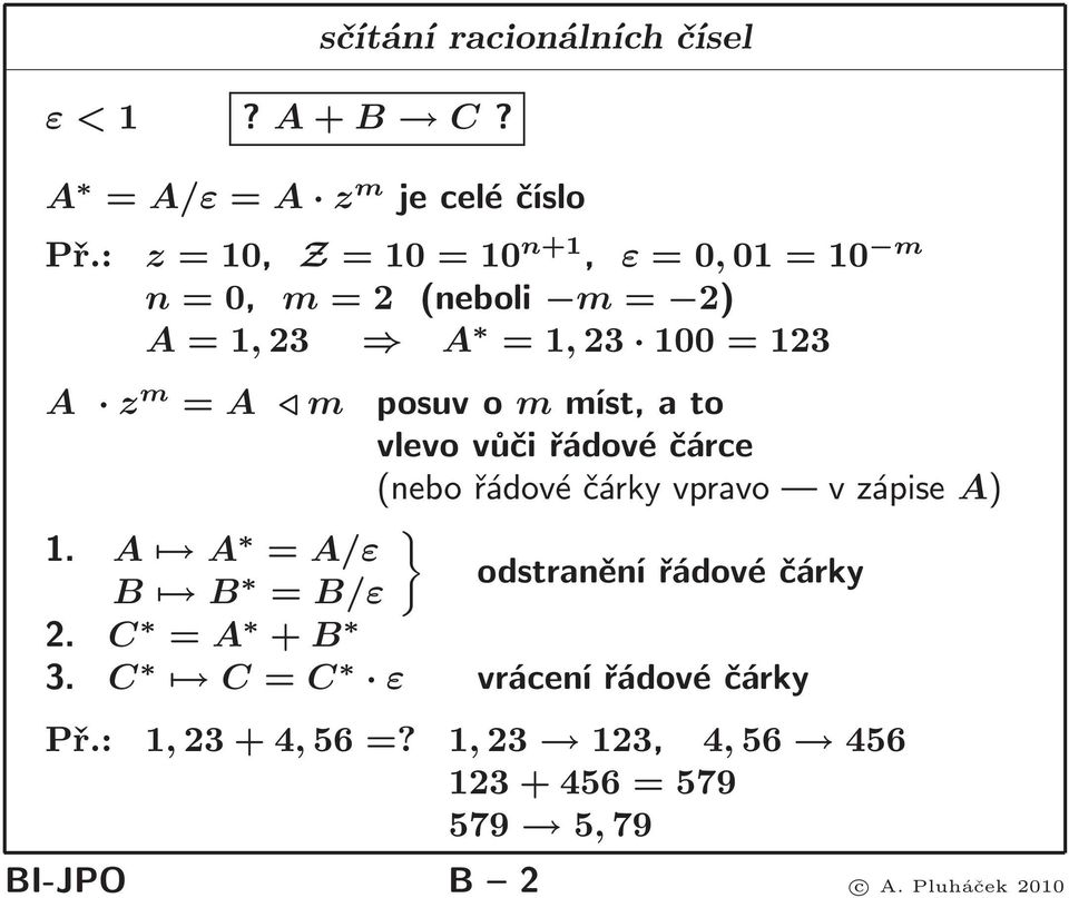 posuvommíst,ato vlevo vůči řádové čárce (nebořádovéčárkyvpravo vzápise A) } 1.