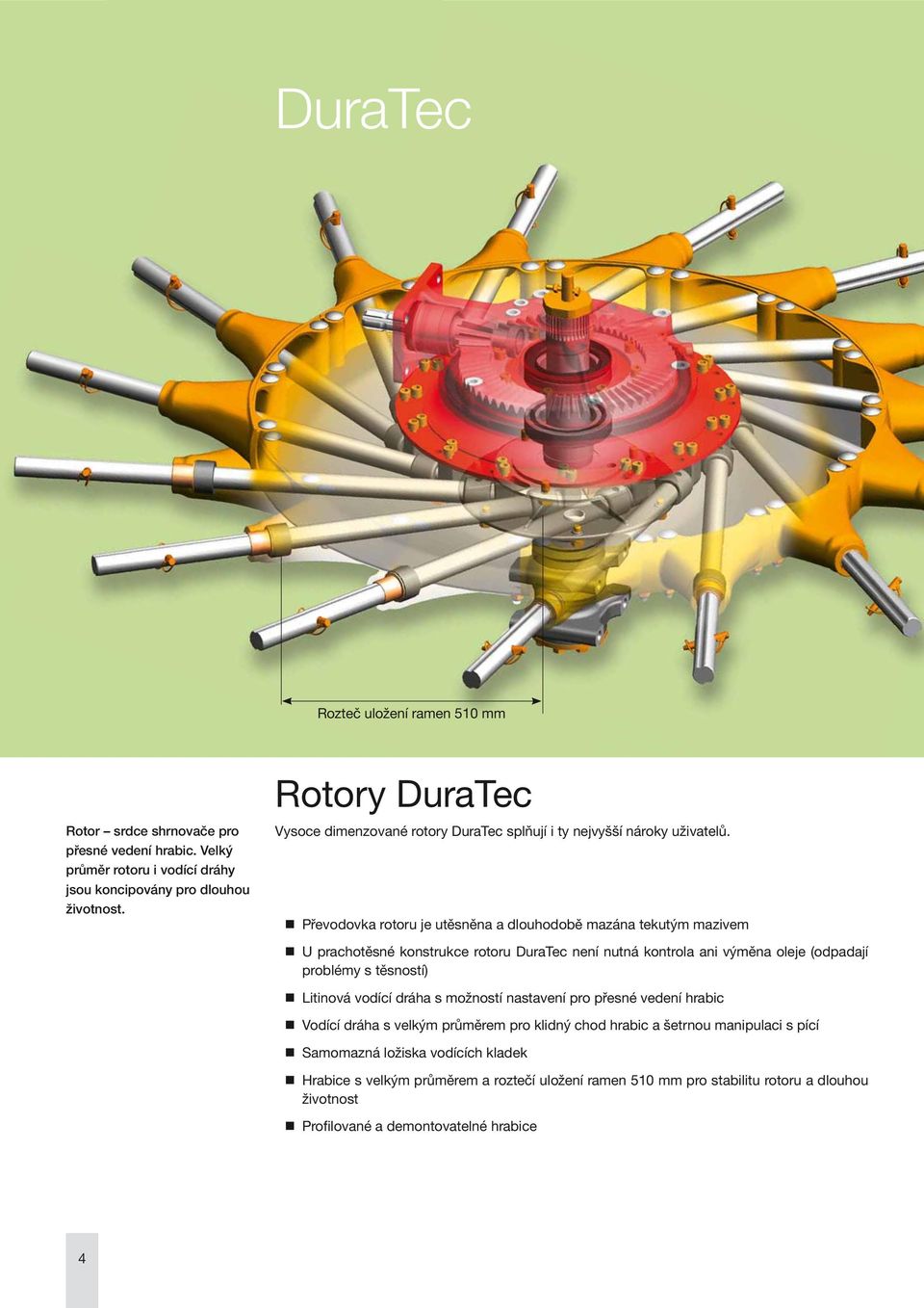 Převodovka rotoru je utěsněna a dlouhodobě mazána tekutým mazivem U prachotěsné konstrukce rotoru DuraTec není nutná kontrola ani výměna oleje (odpadají problémy s těsností) Litinová