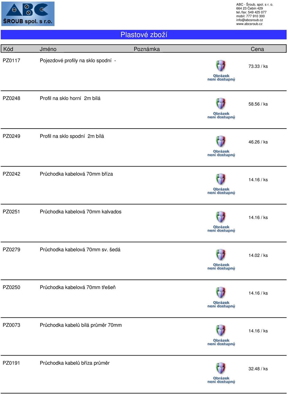 16 / ks PZ0251 Průchodka kabelová 70mm kalvados 14.16 / ks PZ0279 Průchodka kabelová 70mm sv. šedá 14.