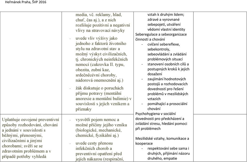 ), a z nich rozlišuje pozitivní a negativní vlivy na stravovací návyky - uvede vliv výživy jako jednoho z faktorů životního stylu na zdravotní stav a možný výskyt civilizačních, tj.