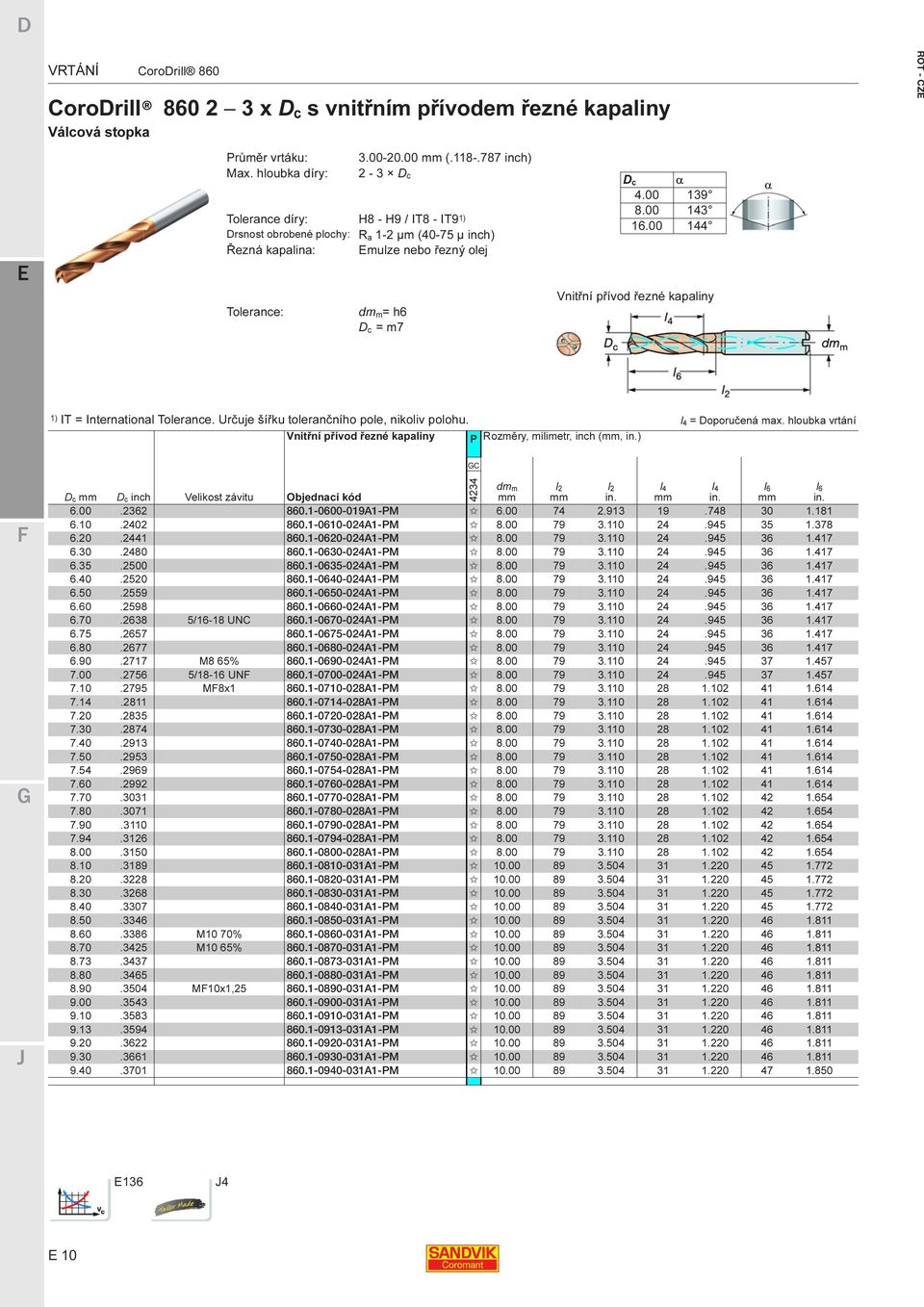 00 143 16.00 144 Vnitřní přívod řezné kapaliny ROT - CZ 1) IT = International Tolerance. Určuje šířku tolerančního pole, nikoliv polohu. l4 = Doporučená max.