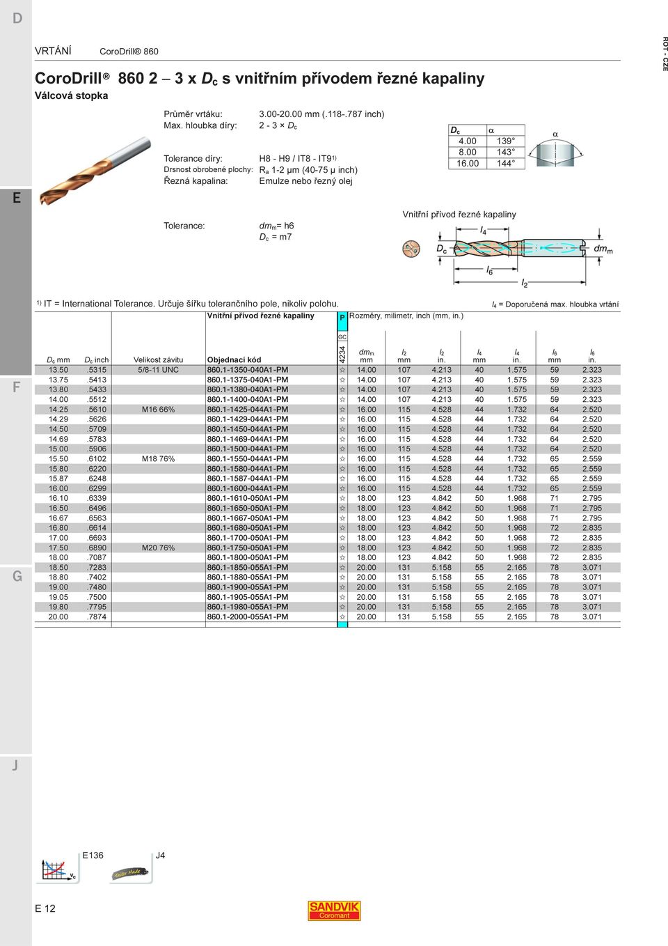 00 143 16.00 144 Vnitřní přívod řezné kapaliny ROT - CZ 1) IT = International Tolerance. Určuje šířku tolerančního pole, nikoliv polohu. l4 = Doporučená max.