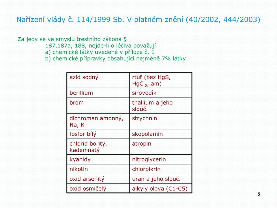 látky uvedené v příloze č.